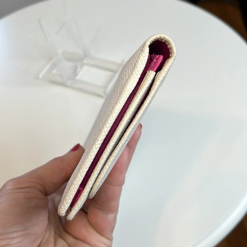 BVLGARI Cream & Pink Leather Long Wallet Retail $485 EUC